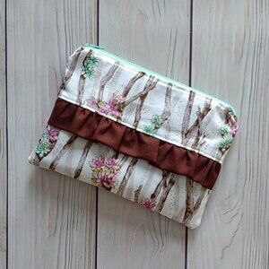 NEW! Mint + Lavender Succulents Ruffle Classic Zip Zipper Pouch Bag Makeup Case